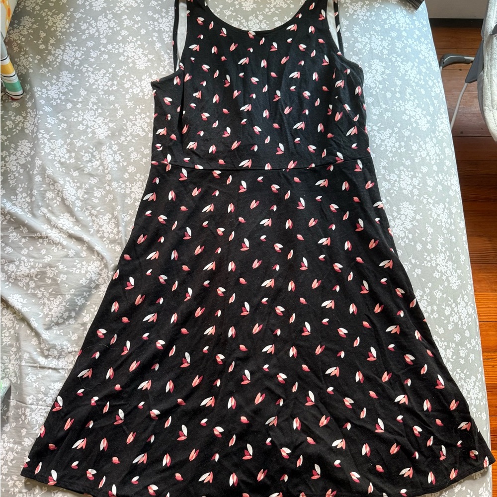 Ann Taylor Black Dress with Pink and White Floral Design